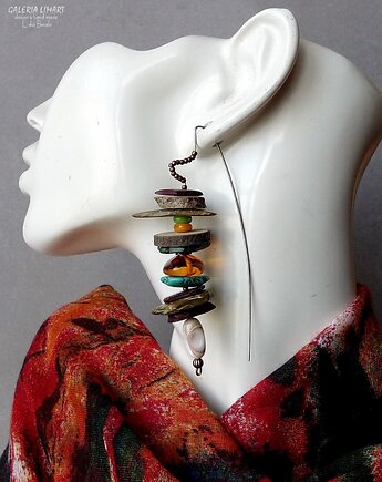 Autorskie designerskie zakręcone niezwykłe kolczyki handmade bursztyn, Galeria Limart