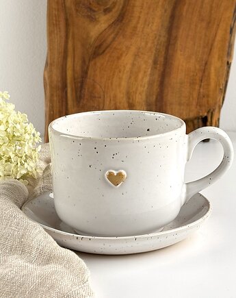 Filiżanka ceramiczna ok. 350 ml - Biała z sercem, Ceramika Tyka