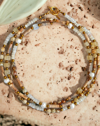 UNIKATOWY sznur kamieni 120cm : korale : naszyjnik : BEŻ, kaktusia