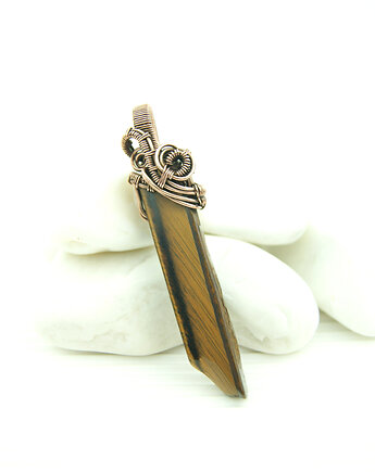 Tygrysie oko wisiorek wire wrapping, Blue Pearl Art
