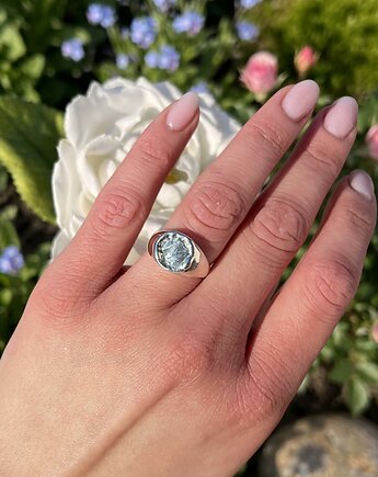 Srebrny  sygnet  Aqua, wodny motyw, pełny, damski, Her Ring Biżuteria