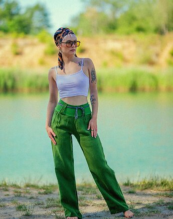 Spodnie lniane szwedy , luźne , 100% len, NavahoClothing