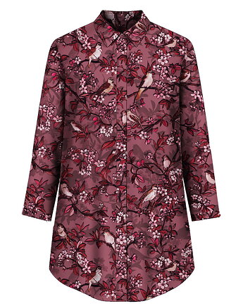 Bordowa KOSZULA oversize/szmizjerka, autorski print kwiatowy 100% wiskoza, NAWROTANKA