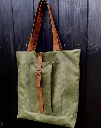 Torba tote XXL - zieleń, koniak, PRACOWNIA 166