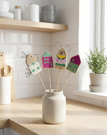 Zestaw Wielkanocny Drewniane Ozdoby  na piku w Stylu Skandynawskim, Panda Design