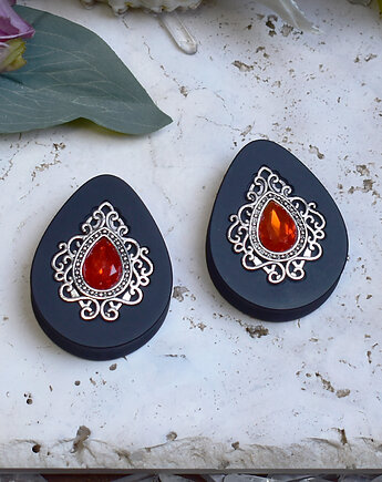 Tunele do uszu 34-60mm / łezki z wiktoriańską ozdobą i kryształkiem, Spirit Of Copper