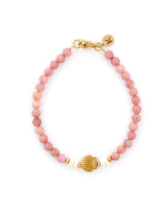 Bransoletka z pudrowych Rodonitów z muszelką i Howlitem, Kulka Bransoletki