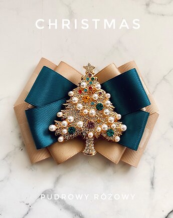 Brosza z Choinką z perłami Mikołajki Święta, Pudrowy Różowy
