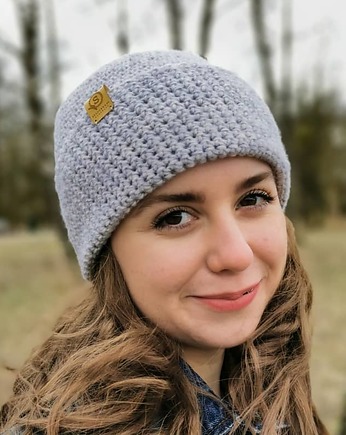 WIOSNA! Cienka czapka bawełna merino COSY szara, sploteka