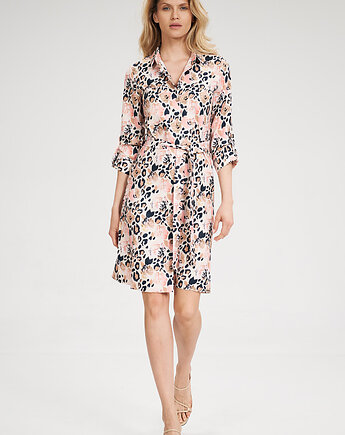 Elegancka sukienka koszulowa midi z rękawem 3/4 - M701, FIGL