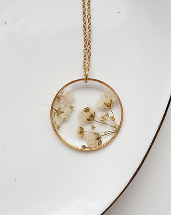 Naszyjnik z gipsówką, Jaskółcze ziele handmade 