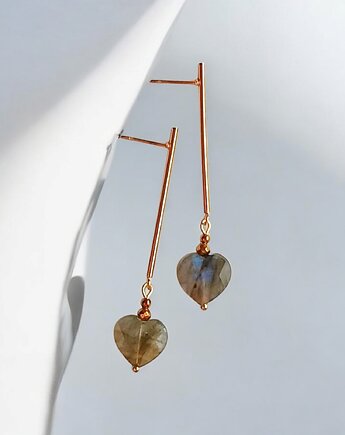Kolczyki serduszka : LABRADORYT : długie: wyjątkowy prezent, kaktusia