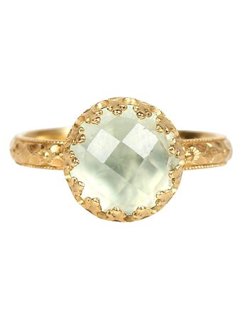 Złoty pierścionek Princess z zielonym prehnitem w stylu Vintage, Blooming Stones