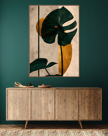 Liście monstery - Plakat, druk - Chiński Orient, Harmonia Zen, Wabi Sabi #128, Black Sapphire Art