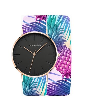 Zegarek damski wiązany - Pineapple paradise - Tarcza Różowe złoto, Bandwatch