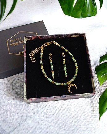 Komplet : LUNULA jadeit zielono-brązowy, kaktusia