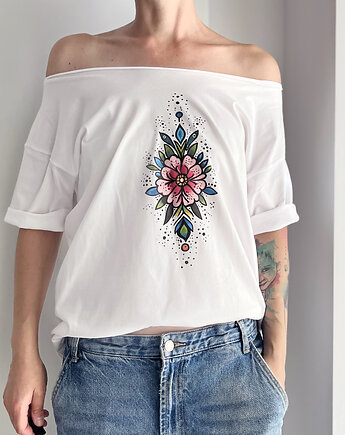 Kwiat  różowy Biały Oversize, ONE MUG A DAY