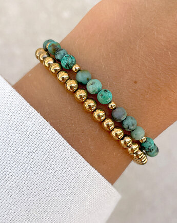 Bransoletki na gumce - turkus afrykański z hematytem, Bring Biżuteria