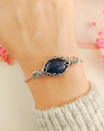 Bransoletka Lapis Lazuli stal chirurgiczna handmade wirewrapping, byNostawen