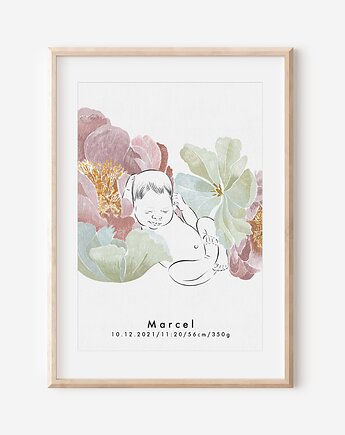Metryczka - ŚPIĄCE DZIECKO W TULIPANACH, Mint In Paper