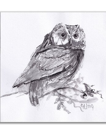 Sowa. Grafika ręcznie malowana, Galeria Alma
