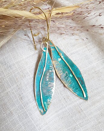 Kolczyki artystyczne patynowane listki z mosiądzu, Leaflay