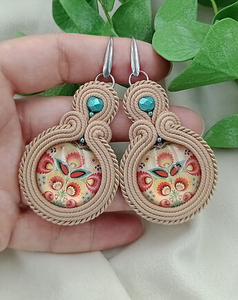 Kolczyki soutache łowickie folkowe polski folk wycinanka, Soutacheria