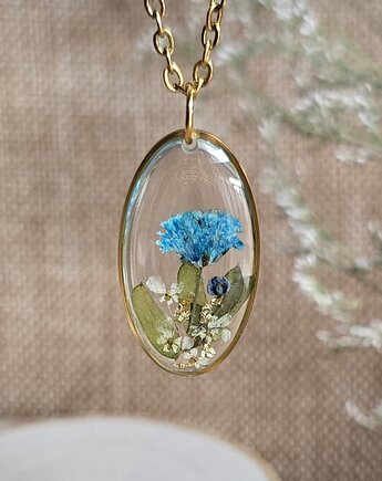Wieczne kwiaty złota zawieszka prawdziwe kwiaty niebieskie, zkwiatem