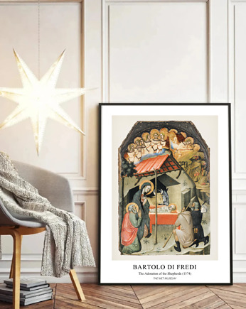 PLAKAT  Boże Narodzenie , Pokłon Pasterzy, religijny obraz, black dot studio
