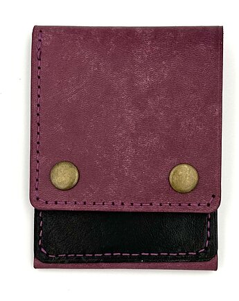 Fioletowo-czarny portfel skórzany ręcznie uszyty na karty., Rkabags