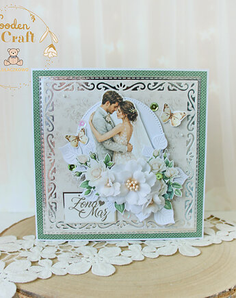 Romantyczna kartka ślubna, pamiątka ślubu "Lovely Day Green 1", Lulaczkowo