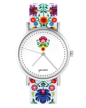Zegarek - Folkowy kwiat - folk biały, nato, yenoo