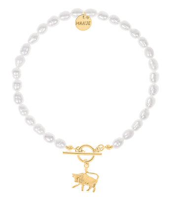 Bransoletka z pereł z pozłacanym znakiem zodiaku Byk, MANJE