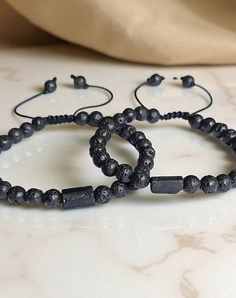 KOMPLET dla PARY - czarny turmalin - na sznurku, kaktusia