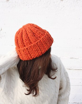 Czapka beanie wełna peruwiańska alpaka pomarańcz, Mademoiselle Patrini