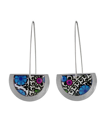 Długie kolczyki srebrne CIRCLES B Folk  Cut - lekkie etno, Olga Zielińska