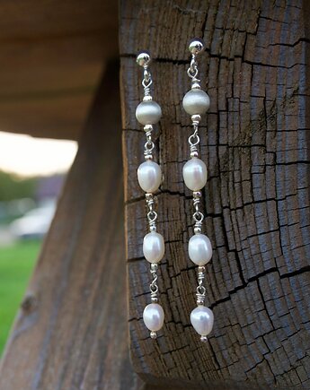 Długie kolczyki srebrne z perłami, Studio Gazela