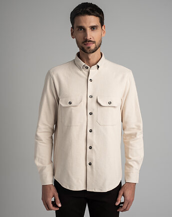 Koszula flanelowa flussia 00611 długi rękaw beżowy relaxed fit, BORGIO