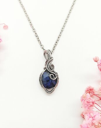 Naszyjnik Dumortieryt stal chirurgiczna wisiorek handmade wirewrapping, byNostawen