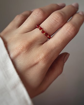 Pierścionek elastyczny kamienie naturalne agat czerwony, Bring Biżuteria