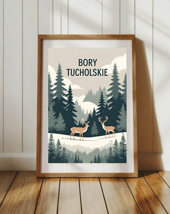 PLAKAT Bory Tucholskie las ilustracja jeleń, black dot studio
