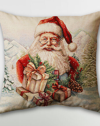 Poduszka gobelinowa na gwiazdkę z Mikołajem i prezentami, MOJAMAJA