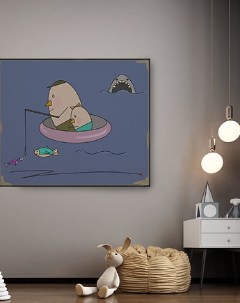 GRAFIKA NA PŁÓTNIE - Pan Jajko z córką na rybach, Ravenart