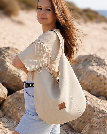 Worek hobo z nubuku ekologicznego Kremowy, sabi tatka