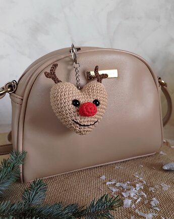 Brelok serce renifer, Brelok na prezent, Upominek świąteczny, EcoToysByNastya
