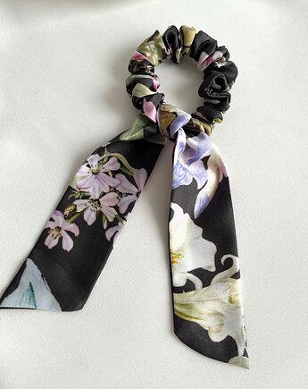 Scrunchie Grey Flores z odwiązywaną szarfą 47 cm, Volie Line