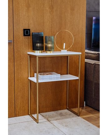 GIA - złota konsola z półką, wąska konsola, toaletka, pokój, salon, Papierówka Simple form of furniture