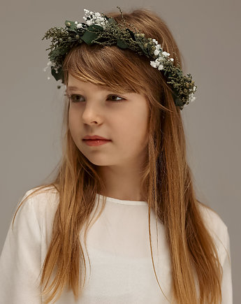Naturalny wianek na głowę zieleń i biel n.30733, Lola White