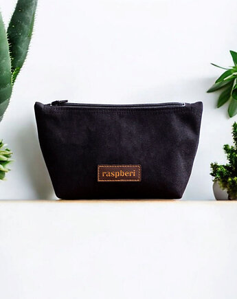 Czarna kosmetyczka MIDI z nubuku, raspberi