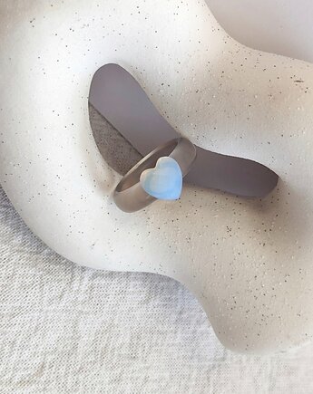 Pierścionek z kamienia naturalnego z sercem, agat + opalite, Chunky Jelly Ring, Nebula7